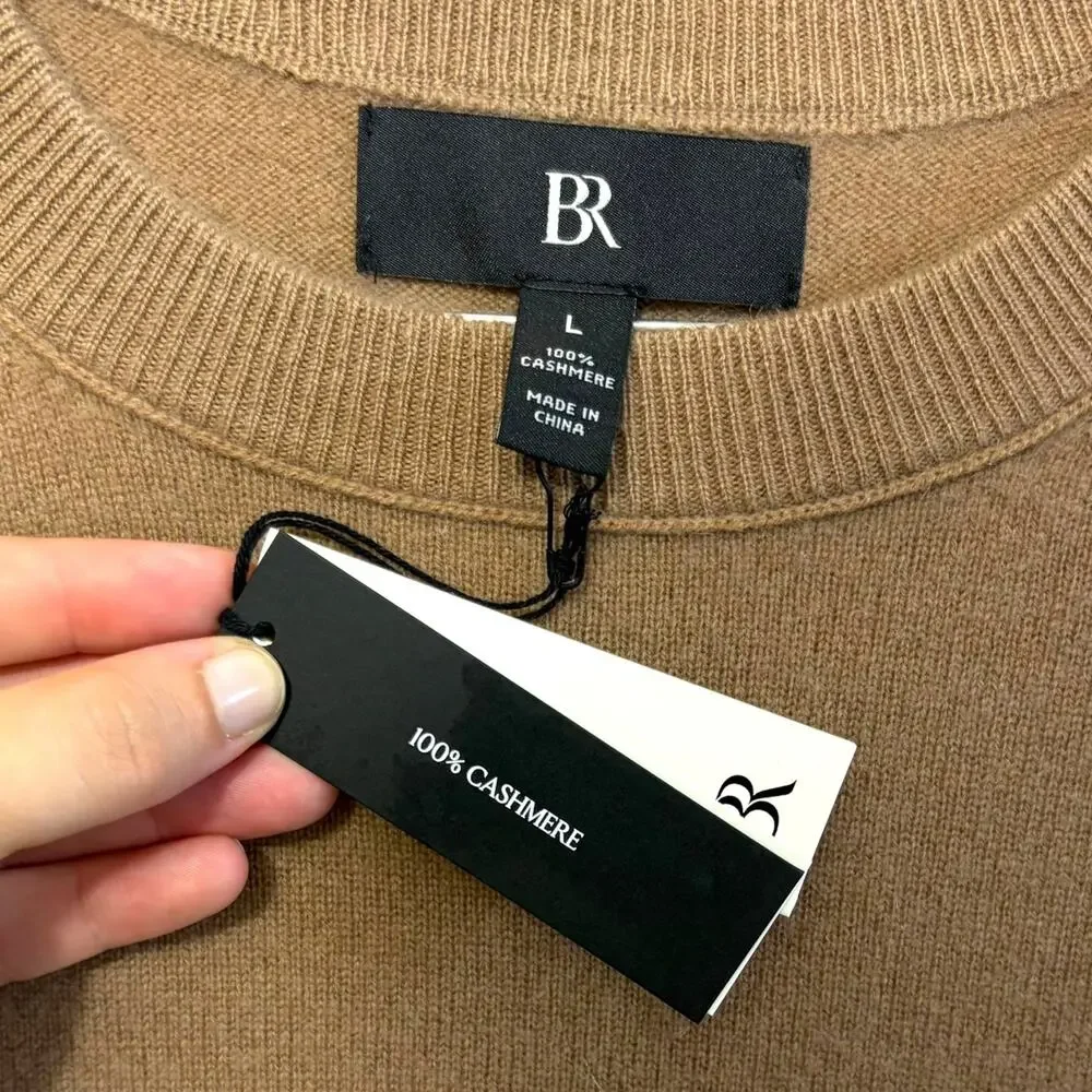 Banana Republic Cashmere Crew-Neck Sweater NWT Men's Sz L Brown Long Sleeve Knit